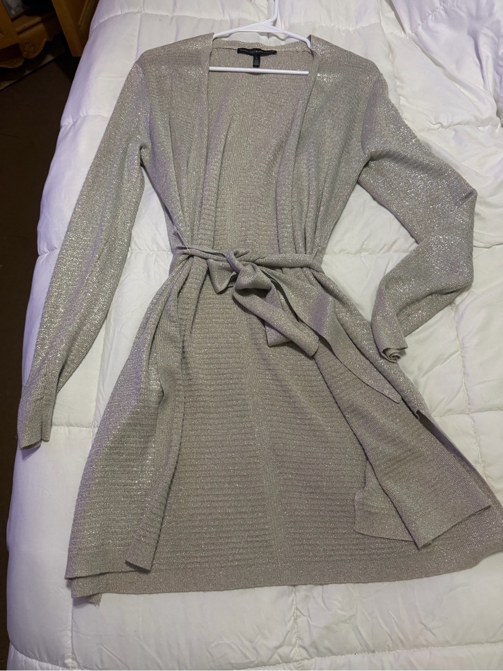 White House Black Market metallic Open-Front tie Long Cardigan - Picture 7 of 7